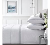 'Embroidered Band' 100% Cotton Embroidered Duvet Cover Set Appletree White Super King