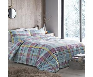 Appletree - Candy Brushed Cotton Plaid Duvet Cover - King Bedding Size (230 x 220cm) - Soft Cotton - 2 Pillowcases - Multi-Colours Check Duvet Cover - Flannelette Tartan Bedding in Pastel Colours