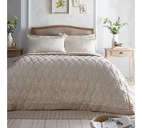 Appletree Champagne Floral Quilted Bedspread (230x200cm) - Heavyweight 150GSM - Reversible Jacquard Design - Soft Touch Microfibre - Vintage Woven Quilt - Elegant Bedroom Accent