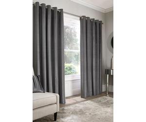 Appletree 'Conrad' Striped Woven Pair of Eyelet Curtains in Dark Grey | Size: 168 cm width x 137 cm drop Appletree Dark Grey 168 cm width x 137 cm drop