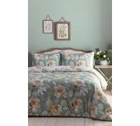 Appletree - Sage Floral Duvet Cover - King Bedding Size (230 x 220cm) - Reversible Colours - Soft 100% Cotton - 200 Thread Count - 2 Pillowcases - Piped Edge - White Flower Duvet Cover in Green