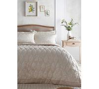Appletree Champagne Floral Quilted Bedspread (230x200cm) - Heavyweight 150GSM - Reversible Jacquard Design - Soft Touch Microfibre - Vintage Woven Quilt - Elegant Bedroom Accent