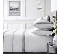 Appletree - Plain White Embroidered Duvet Cover - Double Bedding Size (200 x 200cm) - Soft 100% Cotton - 200 Thread Count - 2 Pillowcases - Hotel Bedding & Linen in White - Black Embroidery Bedding