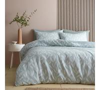 Appletree - Mint Green Jacquard Leaf Duvet Cover - King Bedding Size (230 x 220cm) - Sustainable Recycled Polyester - 2 Pillowcases - White Leaves Bedding in Green - Green Floral Duvet Set
