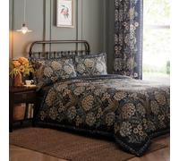 Appletree - Navy Traditional Floral Duvet Cover - King Bedding Size (230 x 220cm) - 100% Cotton - Reversible Designs - 2 Pillowcases - Bohemian Bedding - Fern & Daisy Flowers Duvet Cover in Blue