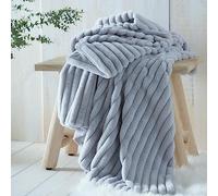 Appletree Faux Fur Throw - Grey, 180x130cm - Soft Plush Blanket for Sofa or Bed - Luxury Rabbit Fur Imitation - Reversible & Filled - Matching Cushion Available