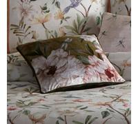 Appletree Velvet Cushion - Green Floral & Dragonfly Reversible Design - 43 x 43cm Soft Touch Decorative Pillow with Filling - Piped Edge Cushion for Sofa, Bed & Home Decor - Matching Bedding Available