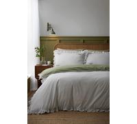 Appletree Frilled Embroidered Bow Stripe 100% Cotton Green Duvet Cover Set
