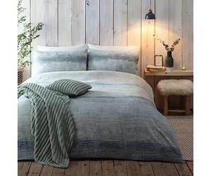 Appletree Green Gradient Stripe Duvet Cover Set - Double Size 200x200cm - 100% Brushed Cotton - Includes 2 Pillowcases - Soft Tip-Dye Bedding - Modern Green Bedroom Decor