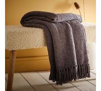 Appletree - Grey Chenille Throw/Blanket (130 x 180cm) - Charcoal Grey Sofa Throw - Textured Throw in Dark Grey - Grey Woven Blanket - Slate Grey Knit Blanket - Throw With Tassels - Home Decor