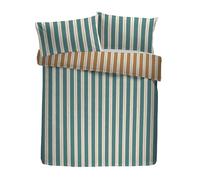 Appletree Heritage Duvet Cover Set, 100% Cotton, Double 200x200cm, Teal, Striped Pattern with Frill Detail, 68 Pick Thread Count, Orange