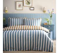 Appletree Heritage Eloise Stripe Duvet Cover Set, 100% Cotton, Super-King 260x220cm, Teal, Striped Pattern with Frill Detail, 68 Pick