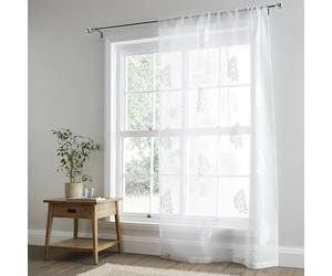Appletree Heritage - Leaf Embroidery - Slot Top Voile Panel - 55" Width x 72" Drop (140 x 182 cm) in White
