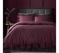 Appletree Hygge Cotton Duvet Cover Set, Double Size 200x200cm, Berry, 100% Cotton, 144 Thread Count, Plain with Frilled Border