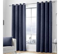 Appletree Kilbride Cord-Chenille Pair of Eyelet Curtains, Cotton, Navy, 66" Width x 90" Drop (168 x 229cm)