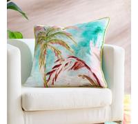 Appletree Leilani Tropical Palm Leaf Print Green Velvet Filled Cushion