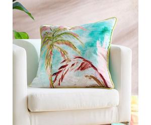 Appletree Leilani Tropical Palm Leaf Print Green Velvet Filled Cushion