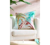 Appletree - Tropical Palm Leaves Cushion (55 x 55cm) - Soft Touch Velvet Cushion - Filling Included - Yellow Piped Edge - Tropical Cushion in Multi-Colour - Cushion with Cover Included/Cushion Insert
