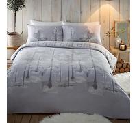 Appletree - Light Grey Woodland Trees Duvet Cover Set - King Bedding Size (230 x 220cm) - Super Soft 100% Brushed Cotton - Winter Trees Bedding- Snow Forest Bedding - Alaska Collection