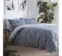 Appletree Loft 100% Cotton Percale Geometric Reversible Duvet Cover Set, Ink Blue, Super King
