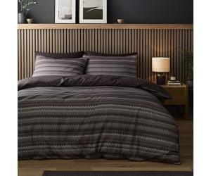 Appletree Loft Chevron Stripe Chocolate Duvet Cover Set Double - Stripe Piping Trim Bedding - Breathable Cotton - Includes 1 Duvet Cover (200 x 200cm) & 2 Pillowcases - Chocolate Stripe Bedroom Set