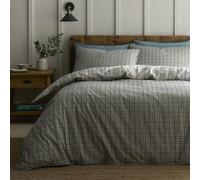 Appletree Loft Micro Check Green Duvet Cover Set King - Piping Trim Bedding - Breathable Cotton - Includes 1 Duvet Cover (220 x 230cm) & 2 Pillowcases - Green Check Bedroom Set