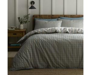 Appletree Loft Micro Check Green Duvet Cover Set King - Piping Trim Bedding - Breathable Cotton - Includes 1 Duvet Cover (220 x 230cm) & 2 Pillowcases - Green Check Bedroom Set