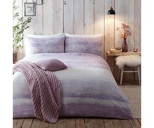 Appletree Mauve Gradient Stripe Duvet Cover Single (140x200cm) - 100% Brushed Cotton - 1 Pillowcase - Soft Tip Dye Purple Bedding - Reversible Quilt Cover - Cosy Autumn Bedroom Linen Set
