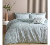 Appletree - Mint Green Jacquard Leaf Duvet Cover - Double Bedding Size (200 x 200cm) - Sustainable Recycled Polyester - 2 Pillowcases - White Leaves Bedding in Green - Green Floral Duvet Set