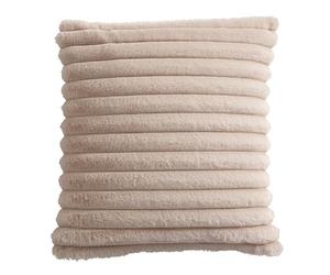 Appletree Natural Faux Fur Cushion 43x43cm - Super Soft Filled Decorative Pillow - Fake Rabbit Fur Texture - Lined & Stripe Design - Luxury Accent Cushion for Sofa, Bed or Chair - Beige Cream Tone