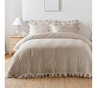Appletree Natural Frill Duvet Cover Set - Super King Size (260 x 220cm) - 100% Cotton Ruffle Bedding with 2 Pillowcases - Soft Embroidered Look - Romantic Shabby Chic Bed Linen