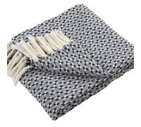 Appletree - Navy Blue Check Throw (180 x 130cm) - Sustainable Recycled Cotton - Textured Blue Blanket - Blue Sofa Throw with Tassels - Woven Blanket - Cotton Throw Blanket in Blue - Knitted Throw