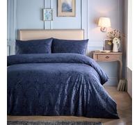 Appletree - Navy Floral Embossed Duvet Cover - Double Bedding Size (200 x 200cm) - Soft Velvet Bedding in Blue - 2 Pillowcases - Engraved Floral Flowed Duvet Cover - Velvet Blue Bedding
