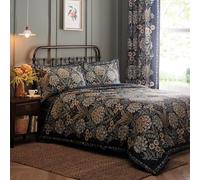 Appletree - Navy Traditional Floral Duvet Cover - Double Bedding Size (200 x 200cm) - 100% Cotton - Reversible Designs - 2 Pillowcases - Bohemian Bedding - Fern & Daisy Flowers Duvet Cover in Blue