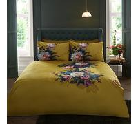Appletree - Ochre Floral Duvet Cover - Double Bedding Size (200 x 200cm) - Soft Velvet Touch - Yellow Velvet - 2 Pillowcases - Botanical Flower Pattern
