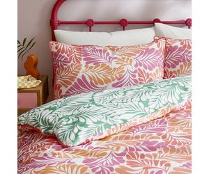 Appletree - Pink Tropical Leaf Duvet Cover - Super King Bedding Size (260 x 220cm) - 100% Cotton - Reversible 2 Colours - 2 Pillowcases - Green Jungle Duvet Set - Tropical Palm Leaves Bedding in Pink