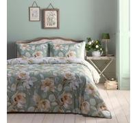 Appletree - Sage Floral Duvet Cover - Super King Bedding Size (260 x 220cm) - Reversible Colours - Soft 100% Cotton - 200 Thread Count - 2 Pillowcases - Piped Edge - White Flower Duvet Cover in Green