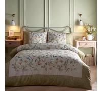Appletree - Sage Green Floral & Humming Birds Duvet Cover - King Bedding Size (230 x 220cm) - 200 Thread Count - 100% Cotton Sateen - 2 Pillowcases - Green Floral Bedding with Birds