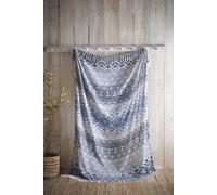 Appletree 'Sakari' Banded Tassled Bedspread in Blue Appletree Blue