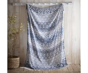 Appletree Sakari Ganado Tribal Throw Blanket - Soft Touch Blue Sofa Throw with Tassels - Lightweight Decorative Bed & Couch Blanket - 180 x 130cm - Matching Cushion Available