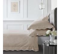 Appletree Scallop Natural Duvet Cover - Double Size (200x200cm) - 100% Cotton 200TC - Frilly Ruffle Bedding with 2 Pillowcases - Soft Natural Bed Linen - Elegant Neutral Bedroom Set