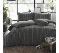 Appletree Signature Delta Stripe 100% Cotton Percale Tasseled Duvet Cover Set, Slate, King