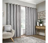 Appletree - Silver Tree Motif Curtains W90 x L72 (229 x 183cm) - 2 Panels - Lined - Tree Print Curtains in Silver - Silver Eyelet Curtains - Luxury Curtains and Drapes for Living Room & Bedroom