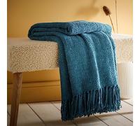 Appletree - Teal Chenille Throw/Blanket (130 x 180cm) - Teal Sofa Throw - Textured Throw in Teal Blue - Teal Blue Woven Blanket - Teal Knit Blanket - Throw With Tassels - Home Decor