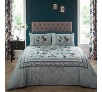 Appletree - Teal Floral & Birds Duvet Cover - King Bedding Size (230 x 220cm) - 200 Thread Count - 100% Cotton Sateen - 2 Pillowcases - Vintage Bedding with Flowers - Luxury Duvet Cover Set in Teal