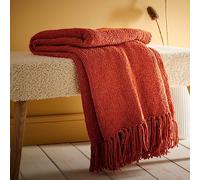 Appletree - Orange Chenille Throw/Blanket (130 x 180cm) - Orange Sofa Throw - Textured Throw in Terracotta - Terracotta Orange Woven Blanket - Orange Knit Blanket - Throw With Tassels - Home Decor