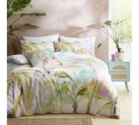 Appletree - Tropical Palm Leaves Duvet Cover - Double Bedding Size (200 x 200cm) - 100% Cotton - Pink Piped Edge - 2 Pillowcases - Green Tropical Bedding with Leaf - Jungle Duvet Cover in Pink