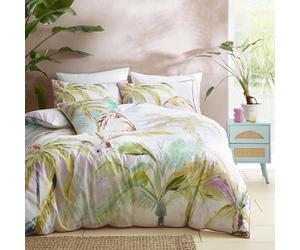 Appletree - Tropical Palm Leaves Duvet Cover - Double Bedding Size (200 x 200cm) - 100% Cotton - Pink Piped Edge - 2 Pillowcases - Green Tropical Bedding with Leaf - Jungle Duvet Cover in Pink