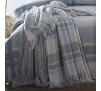 Appletree Verbier Blue Bedspread Medium - Check Maximalist Bedding - Faux Fur Polyester - Blue Check Bedroom Decor