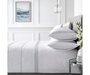 Appletree White Embroidered Duvet Cover Set - King Size 230 x 220cm - 100% Cotton - 200 Thread Count - 2 Pillowcases - Hotel Style Bedding - Soft White Linen